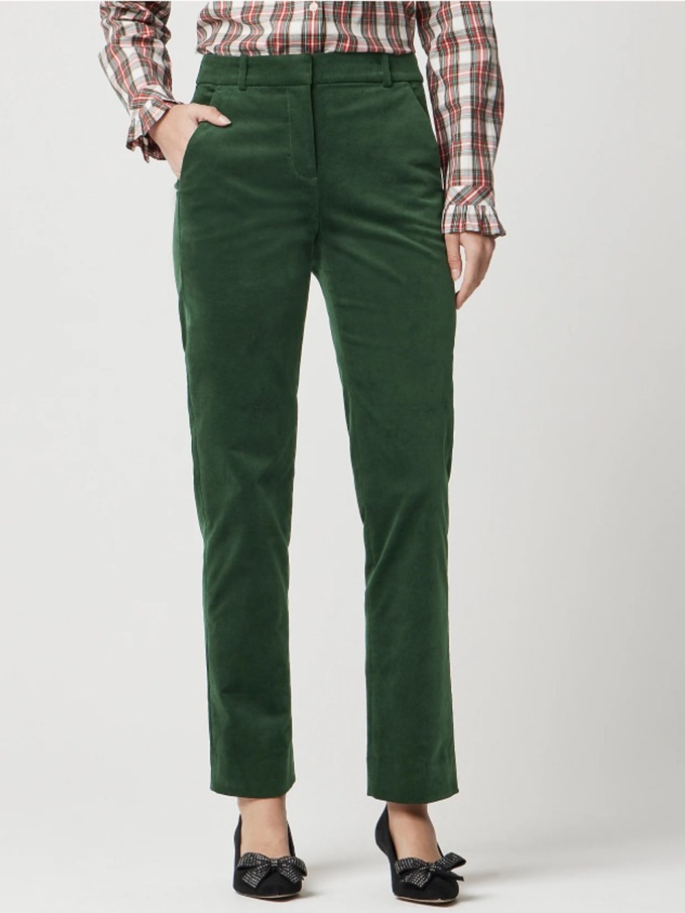 J. Crew Factory Women’s Velvet Kallie Pant Darkest Forest Green Petite Size 14P